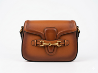 G -Brown Smooth Calfskin Leather Medium Lady Web Shoulder Bag