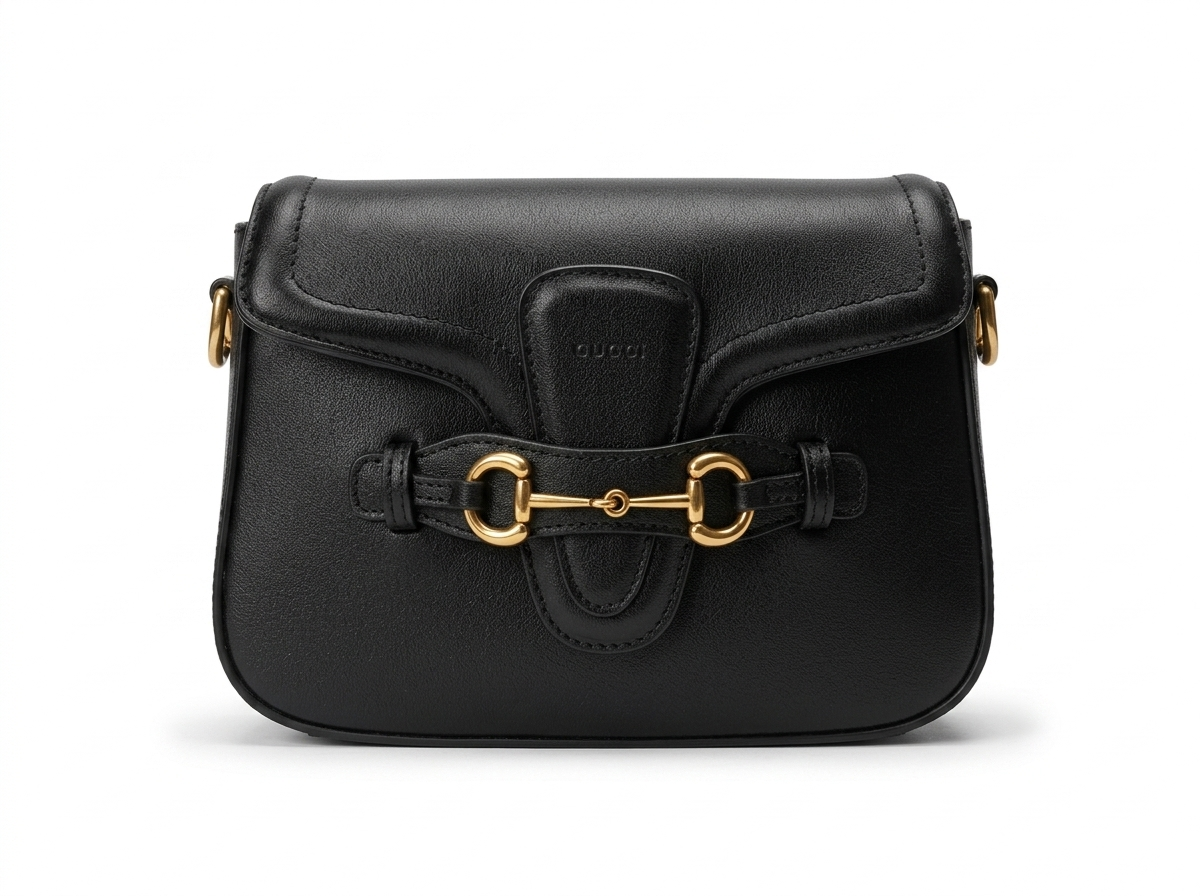 G -Black Smooth Calfskin Leather Medium Lady Web Shoulder Bag