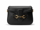 G -Black Smooth Calfskin Leather Medium Lady Web Shoulder Bag