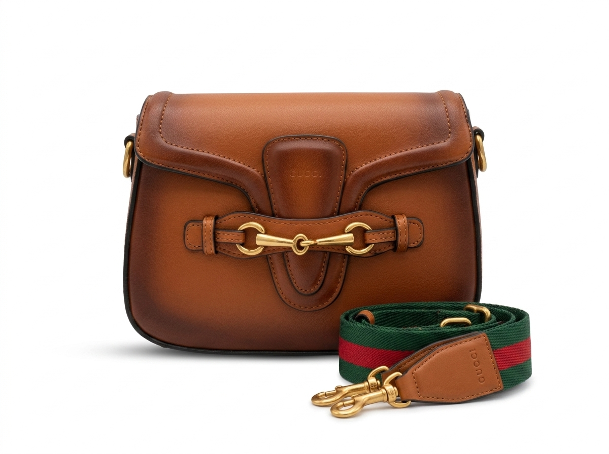 G -Brown Smooth Calfskin Leather Medium Lady Web Shoulder Bag