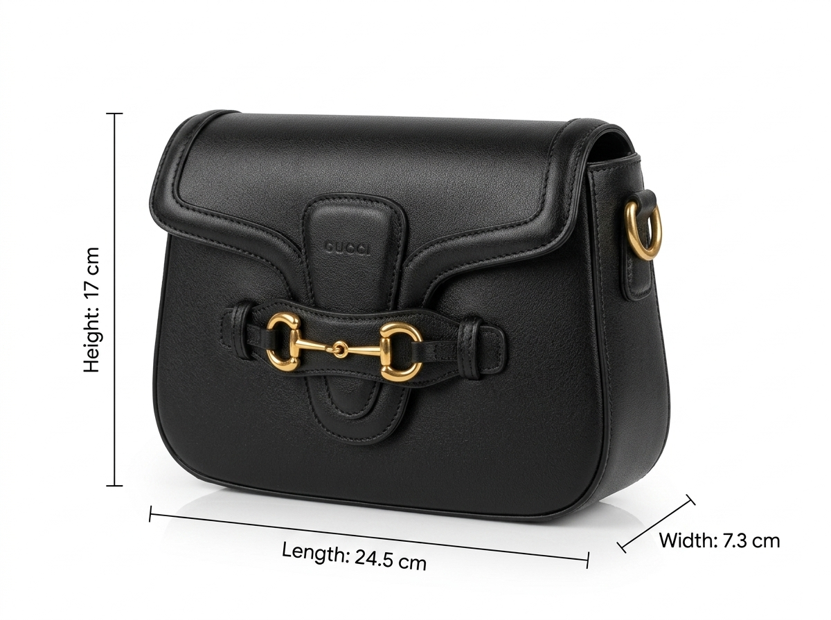 G -Black Smooth Calfskin Leather Medium Lady Web Shoulder Bag