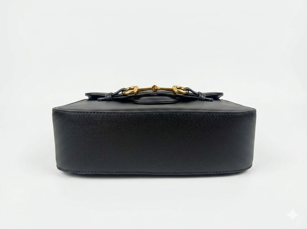 G -Black Smooth Calfskin Leather Medium Lady Web Shoulder Bag