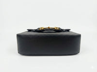 G -Black Smooth Calfskin Leather Medium Lady Web Shoulder Bag