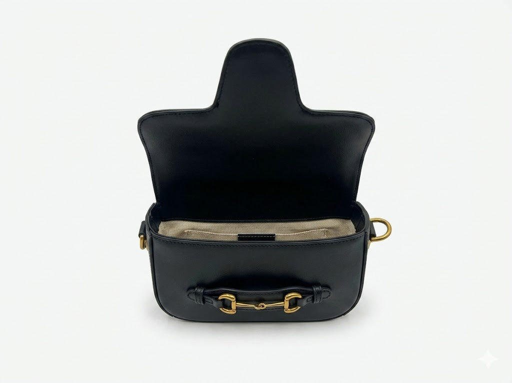 G -Black Smooth Calfskin Leather Medium Lady Web Shoulder Bag