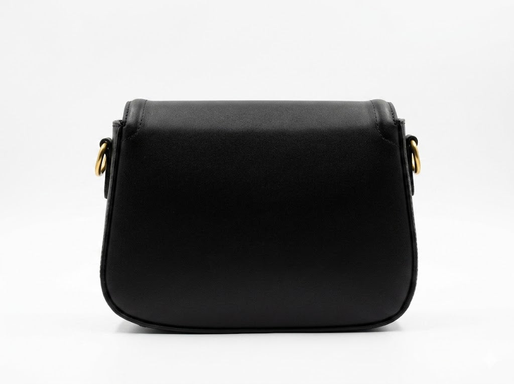 G -Black Smooth Calfskin Leather Medium Lady Web Shoulder Bag