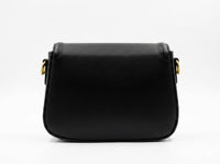 G -Black Smooth Calfskin Leather Medium Lady Web Shoulder Bag