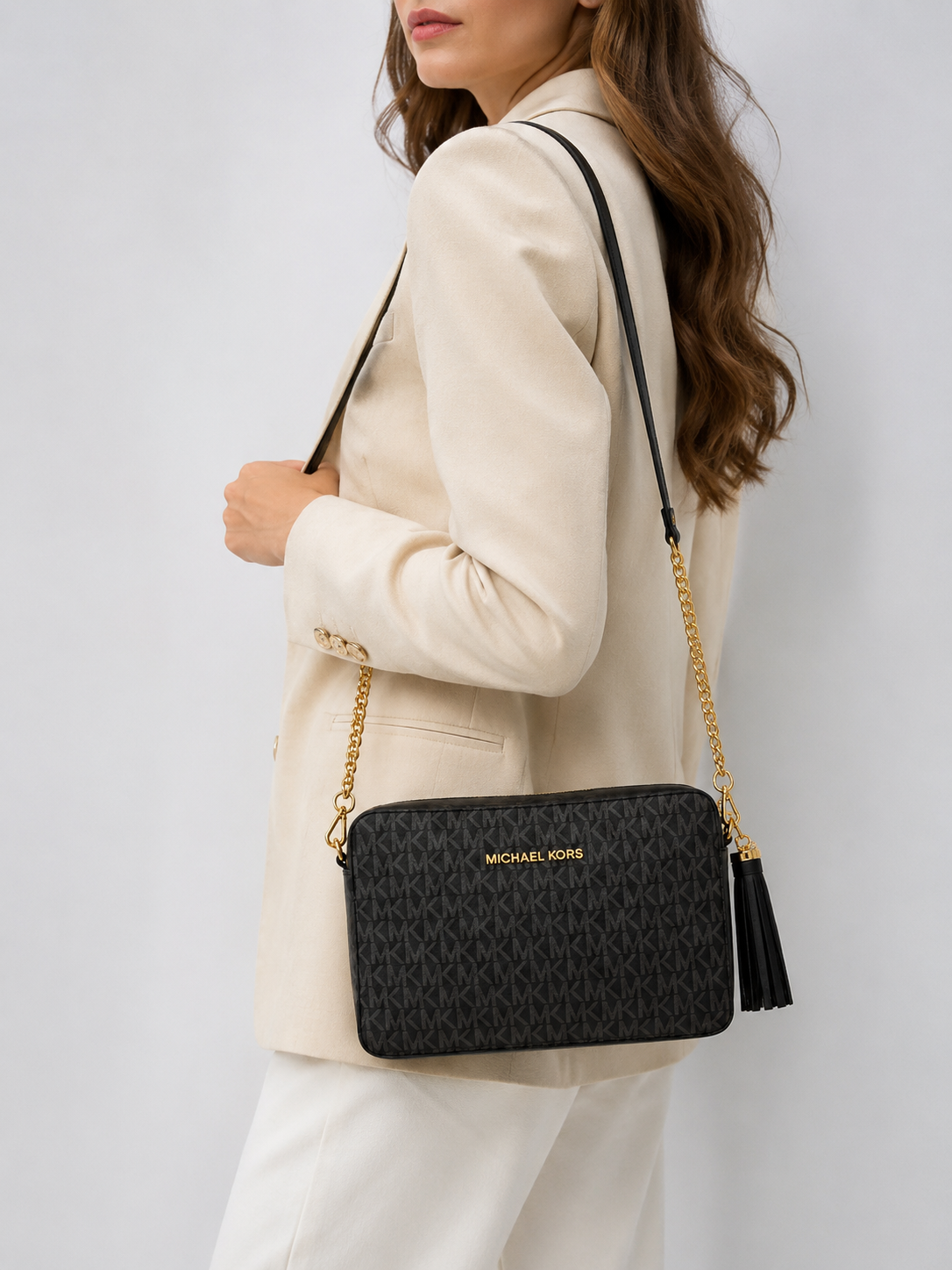 MICHAEL KORS Jet Set Medium Logo Crossbody Bag with Tassel